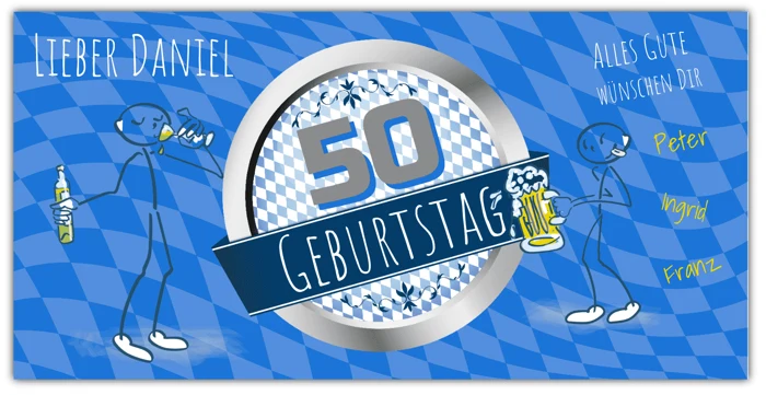 Blau-weißes Geburtstagsbanner mit bayerischen Rauten und der Zahl 60