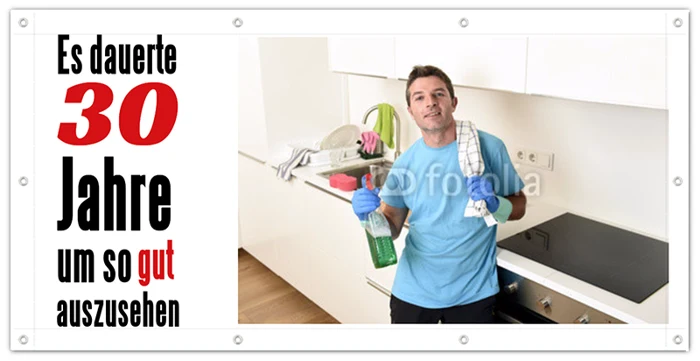 Geburtstagsbanner mit Frauenfoto und Spruch über 30 Jahre bis zum guten Aussehen