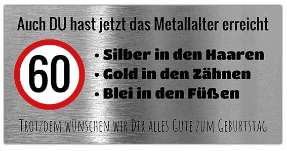 Geburtstagsbanner zum 60. Geburtstag mit Spruch über das Metallalter