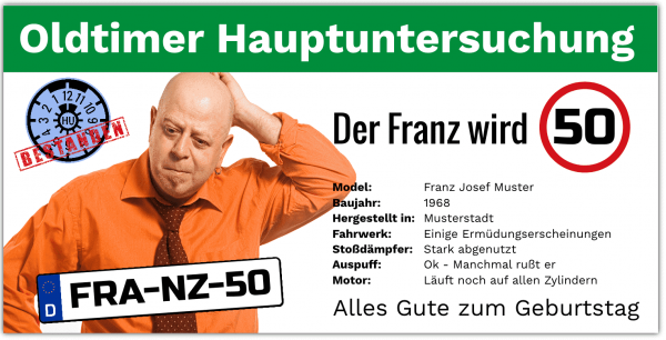 50 Geburtstag | Geburtstagsbanner zum 50 | Tüv Untersuchung 50 Geburtstag | Geburtstagsbanner drucken | Geburtstag 50. |