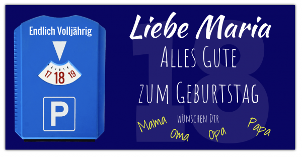 18 Geburtstags Banner Motiv "Parkscheibe" online selbst gestalten