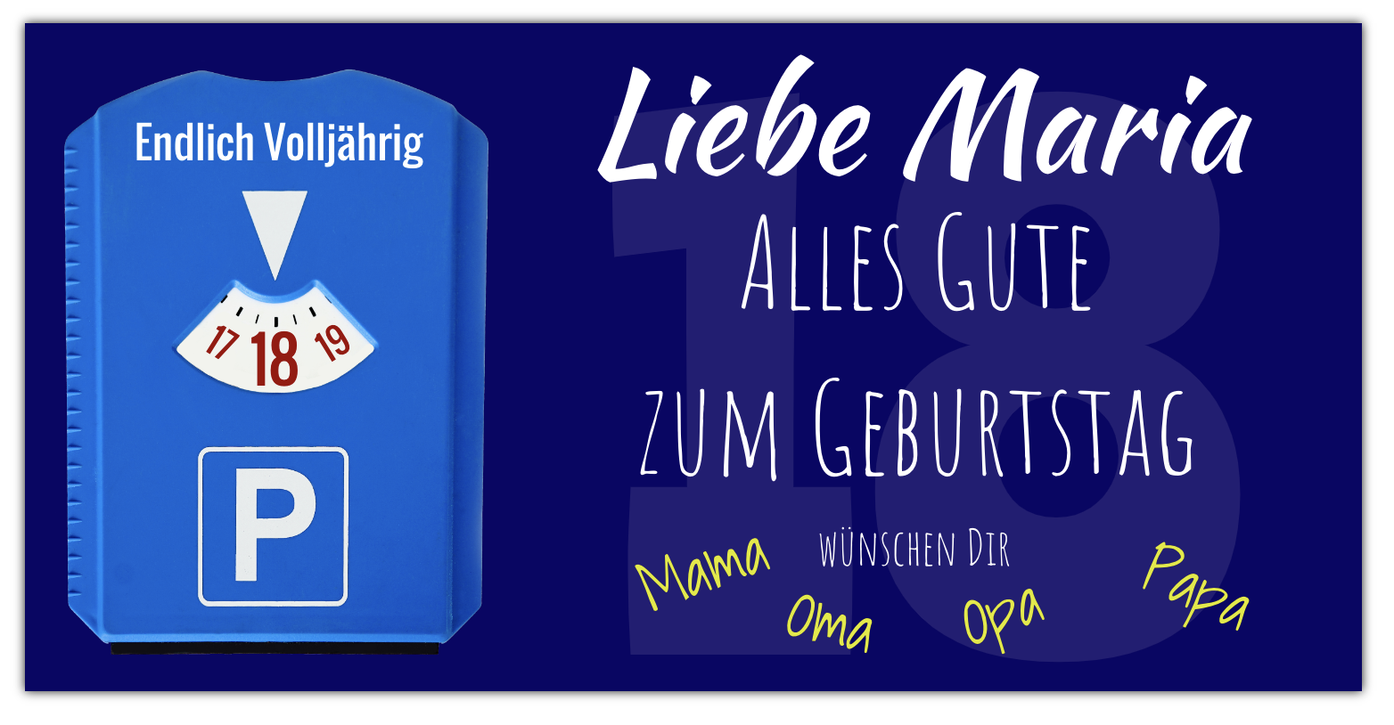18 Geburtstags Banner Motiv "Parkscheibe" online selbst gestalten