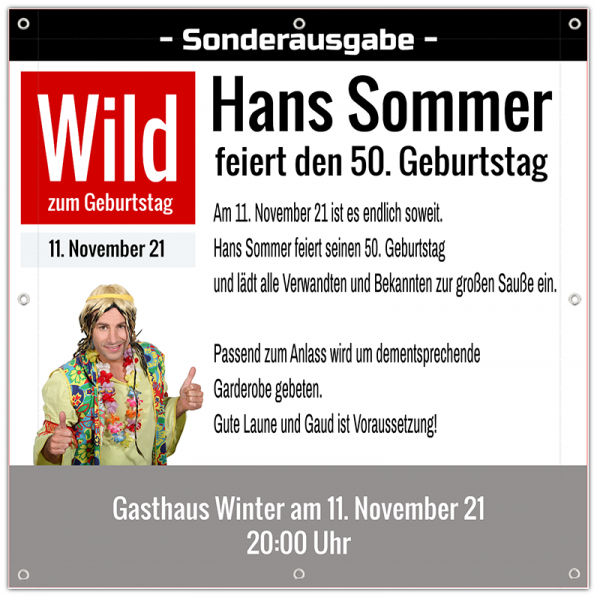 50. Geburtstag | Geburtstags Banner Wild | Banner Zeitung Geburtstag | Geburtstagsbanner wie Bildzeitung | Bildzeitung | Banner drucken