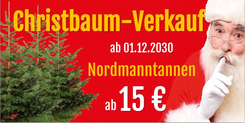 Weihnachtsbaumverkauf · Banner mit Nikolaus mit rotem Hintergrund und Nikolaus-Motiv
