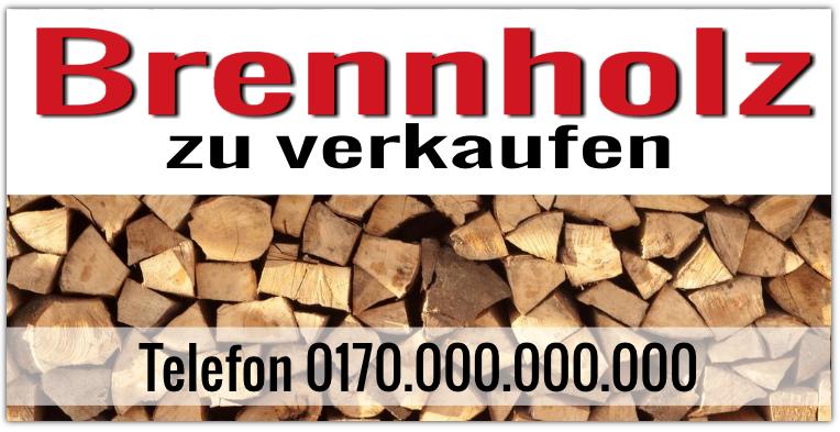 Brennholzbanner mit Holzstapel-Motiv mit einem Holzstapel und gut sichtbaren Kontaktdaten