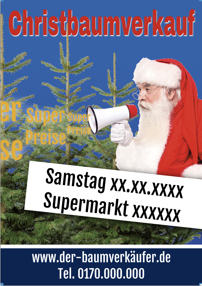Christbaumverkauf · Plakat DIN A1 mit Nikolaus-Motiv und Platz für Verkaufszeiten