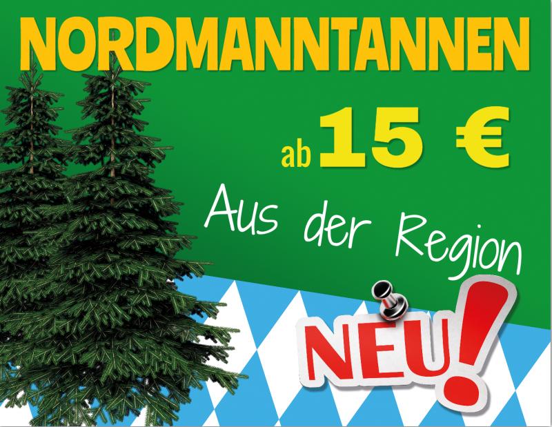 Tannenbaumverkauf · Nordmanntannen-Motiv mit grüner Tanne und bayerischen Rauten