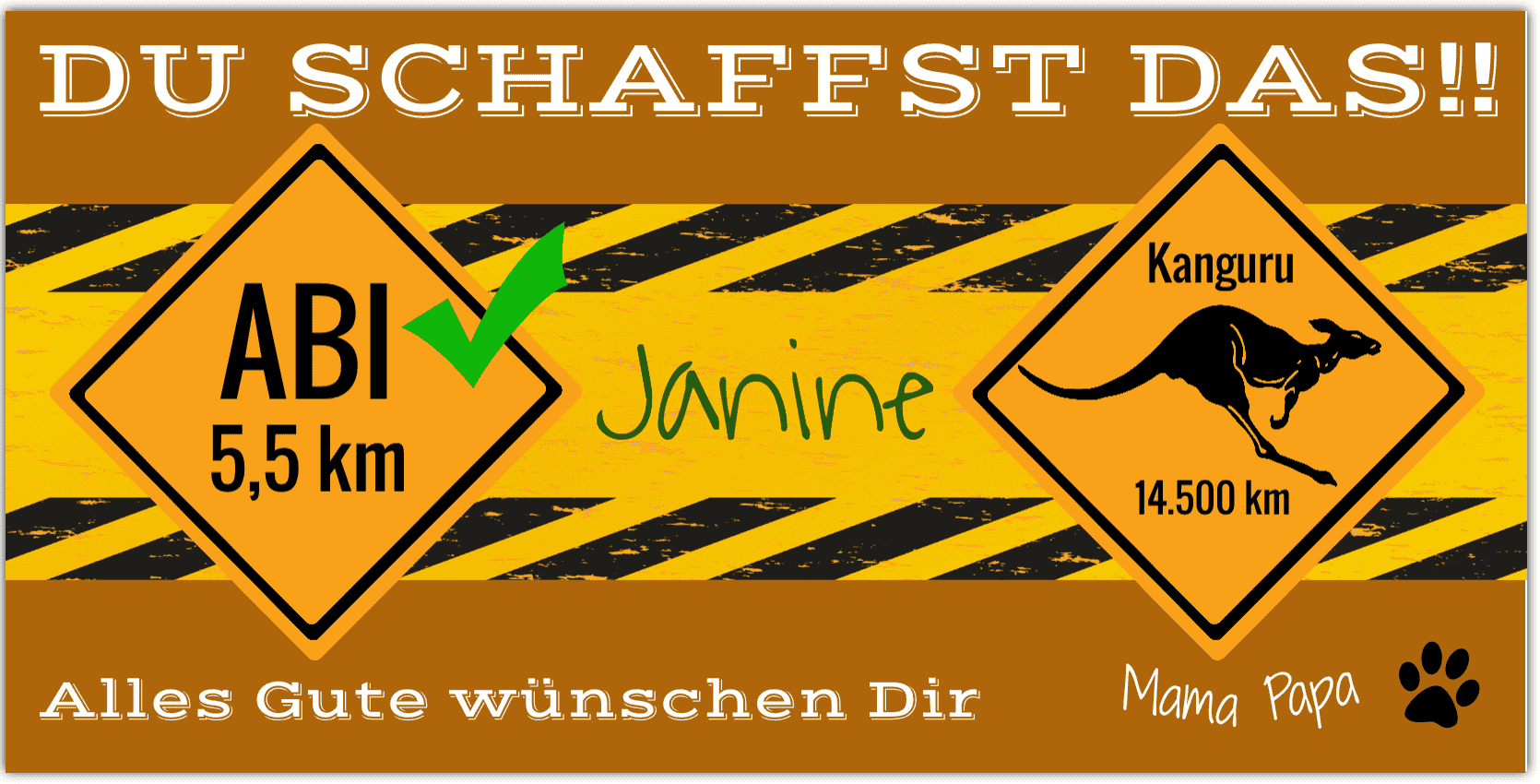 Abimotiv mit gelben Straßenschildern im Australien-Stil