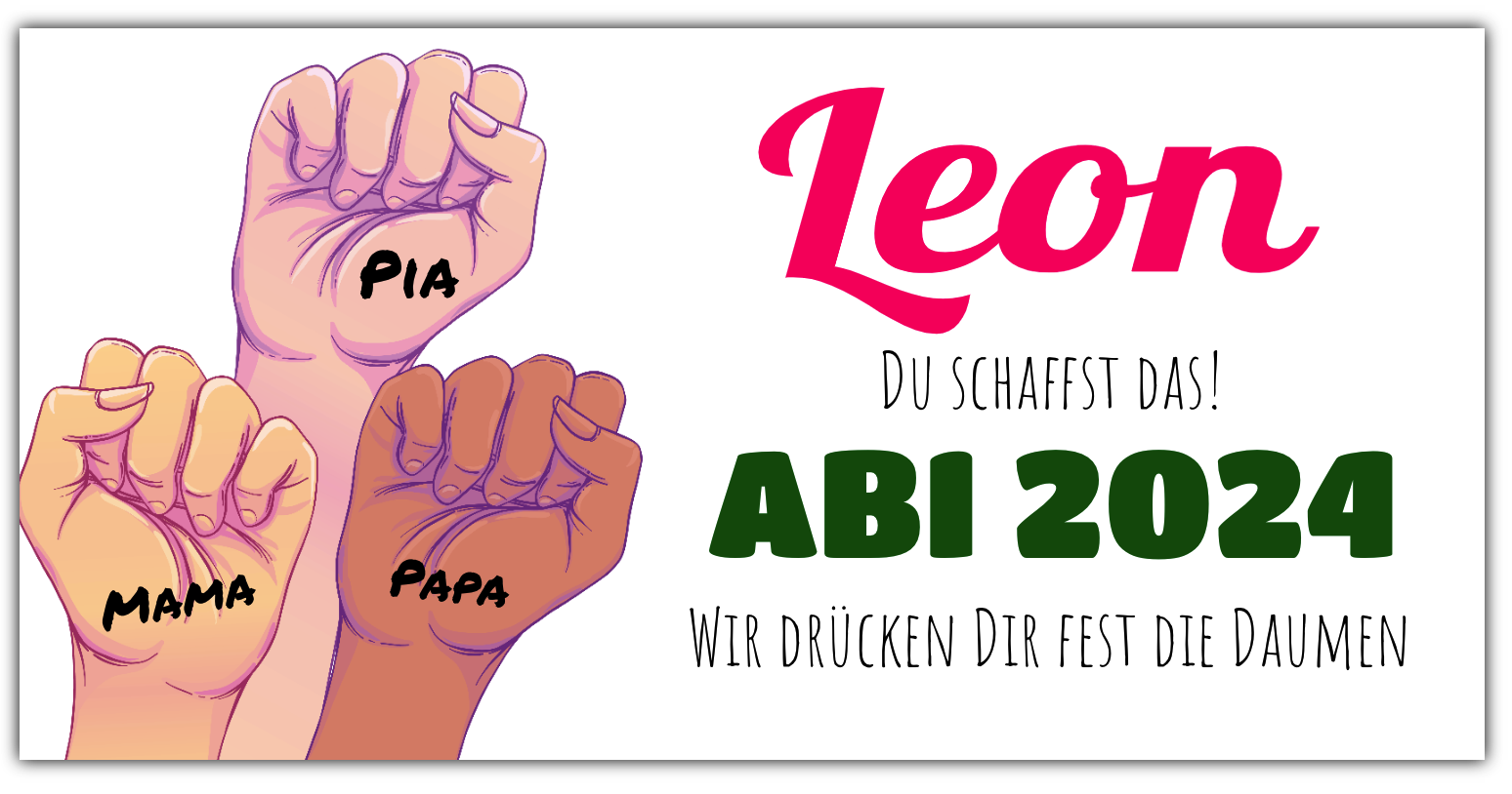 Abimotiv mit gezeichneten Fäusten mit Familiennamen
