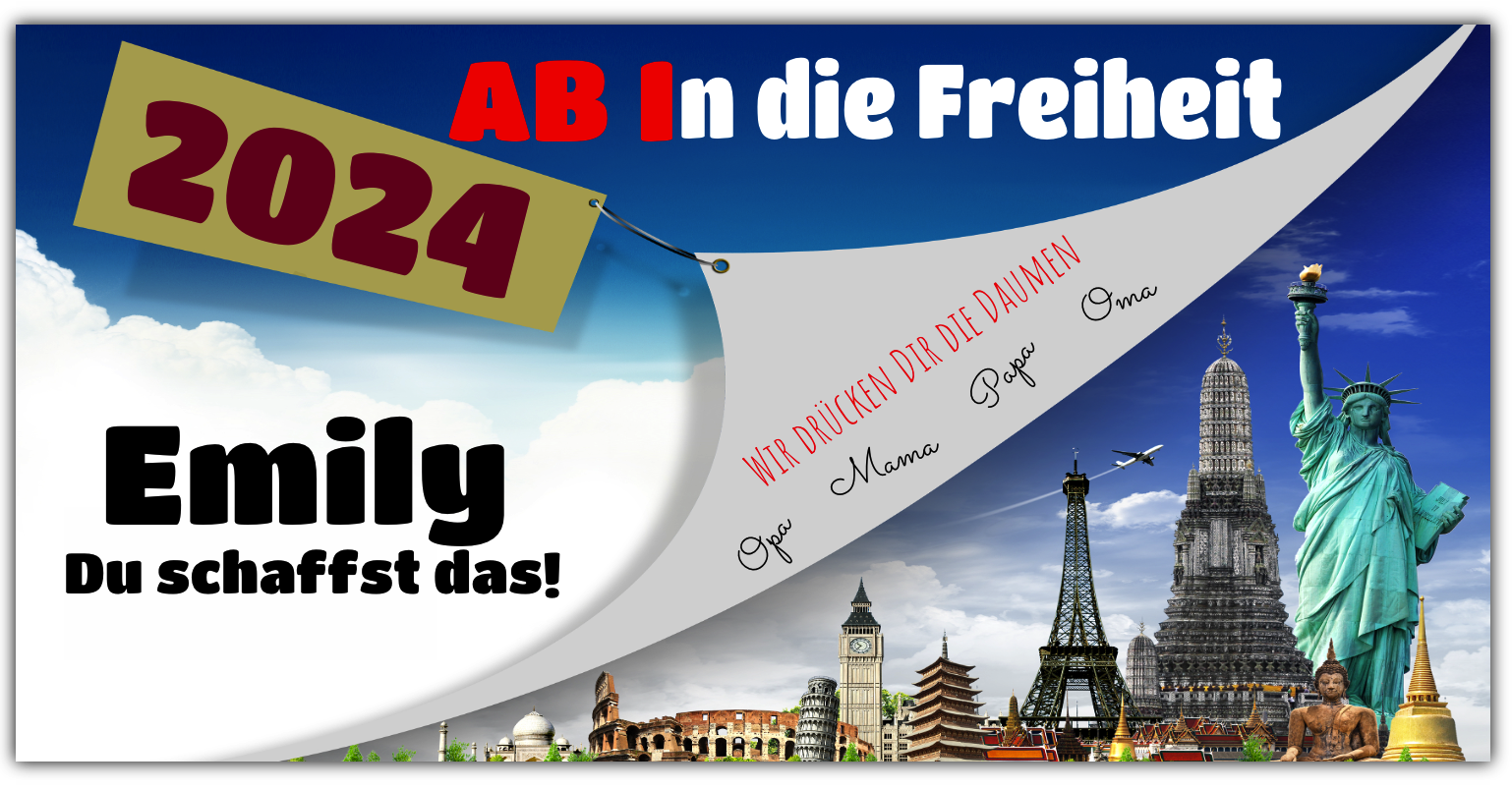 Abimotiv mit Wahrzeichen auf einer aufgeblätterten Weltkarte