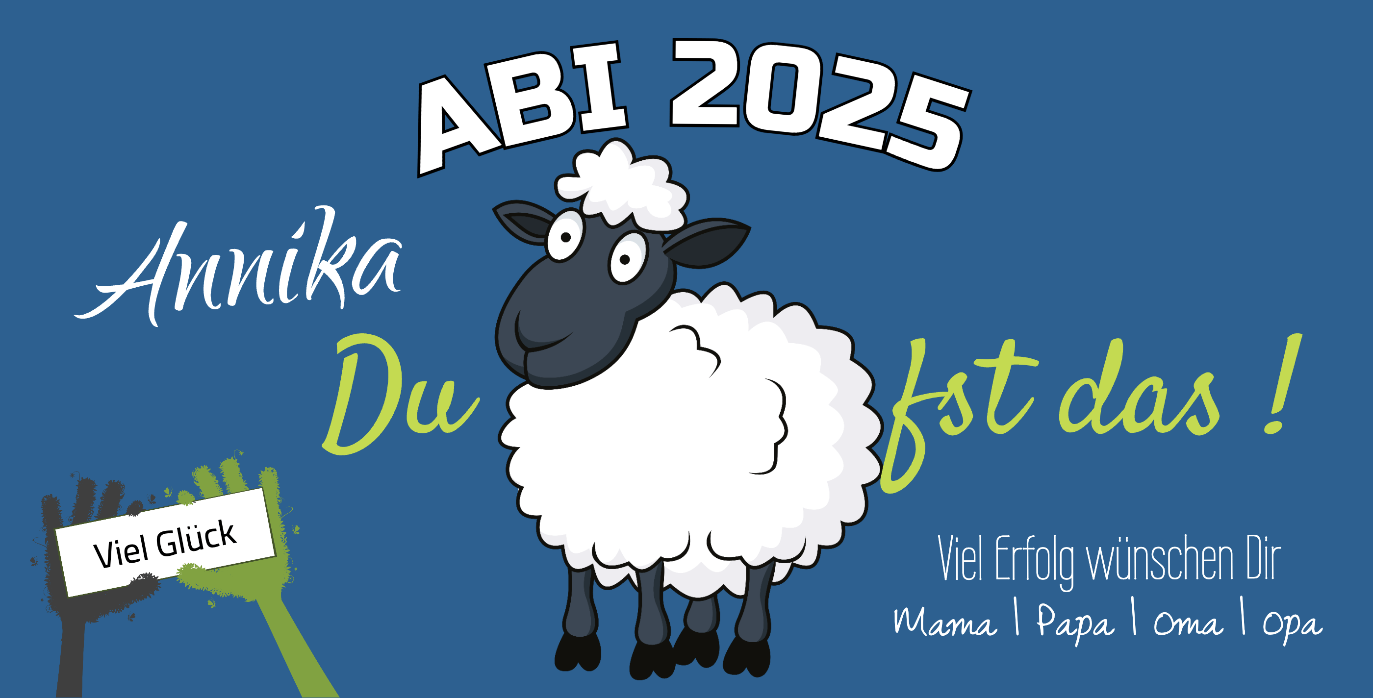 Abimotiv mit einem Schaf vor blauem Hintergrund