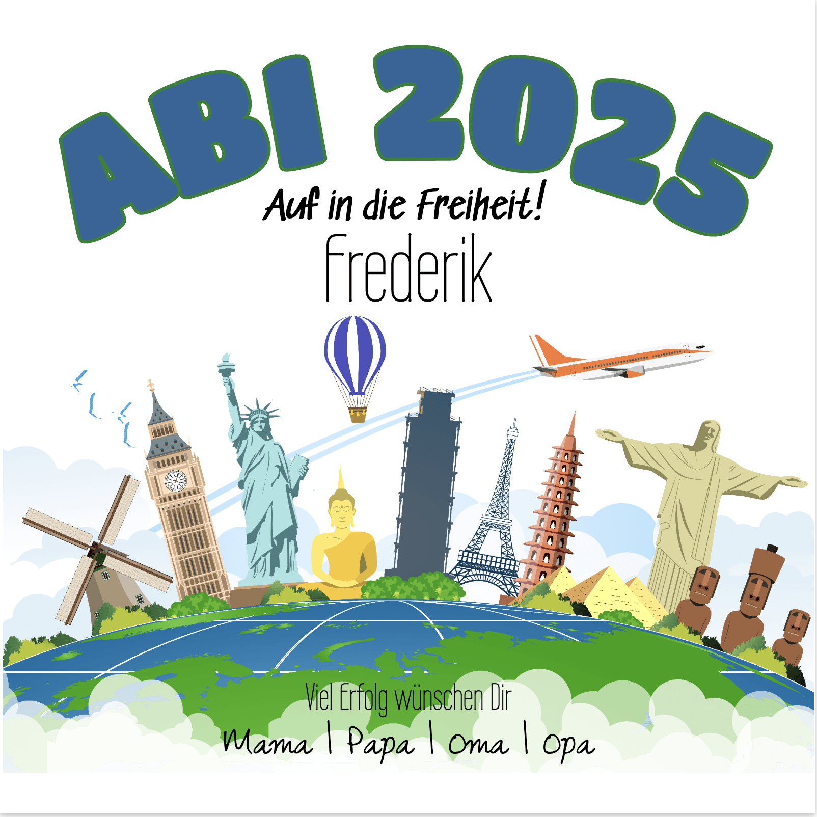 Abimotiv mit internationalen Wahrzeichen und einem Flugzeug