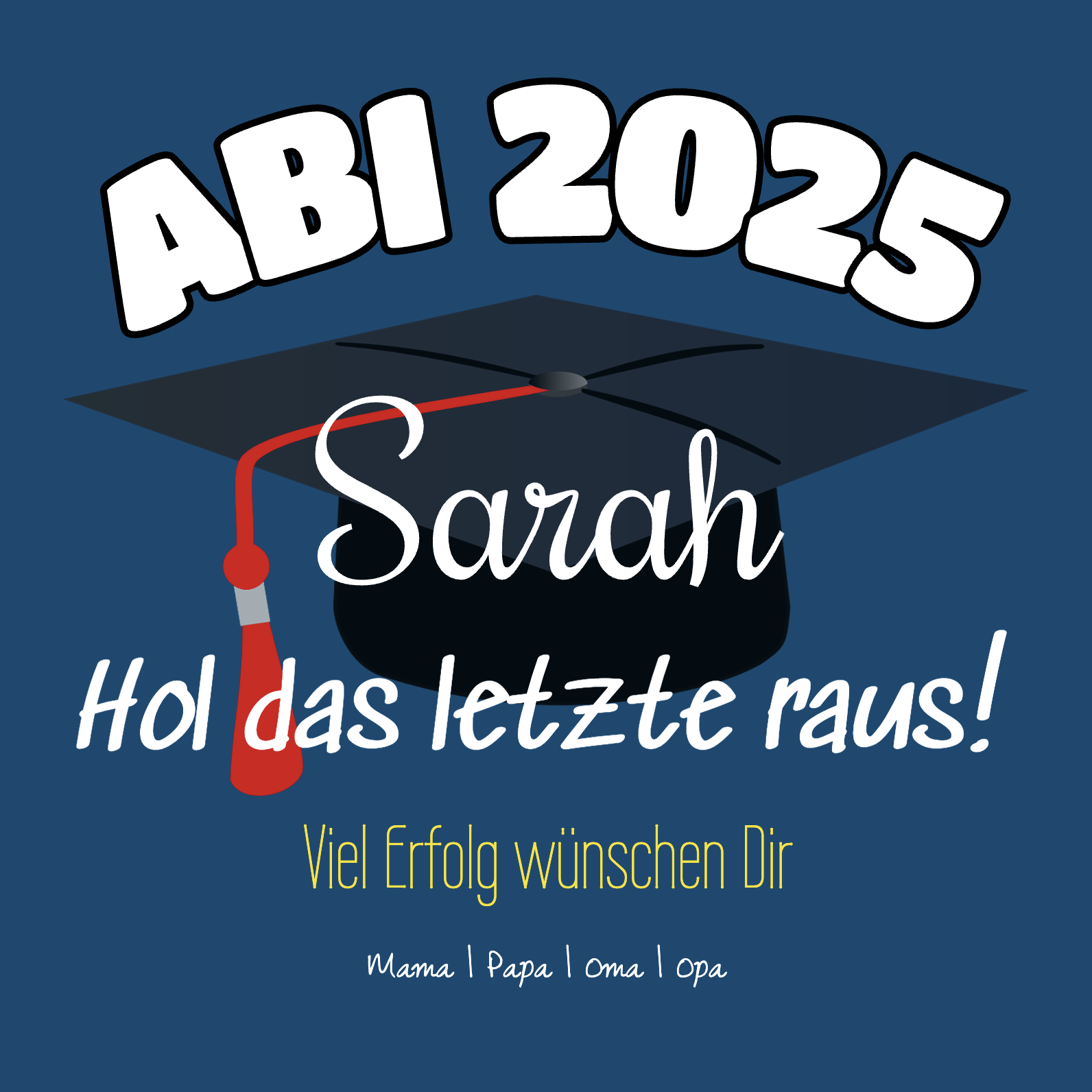 Abimotiv mit einem Doktorhut auf dunkelblauem Hintergrund