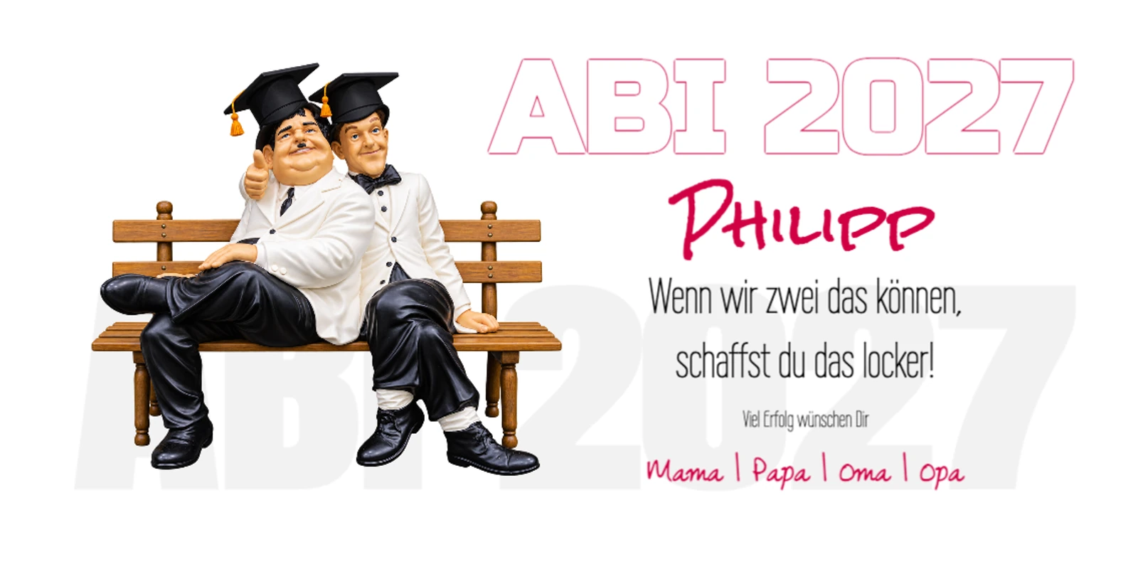 Abiposter mit Absolventenfigur Abimotiv mit einer sitzenden Figur im Doktorhut