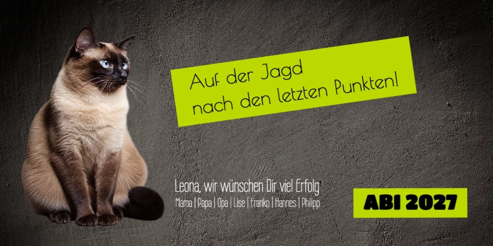 Abiplakat mit Punkte-Motiv Abimotiv mit einem Mops und dem Spruch zu den letzten Punkten