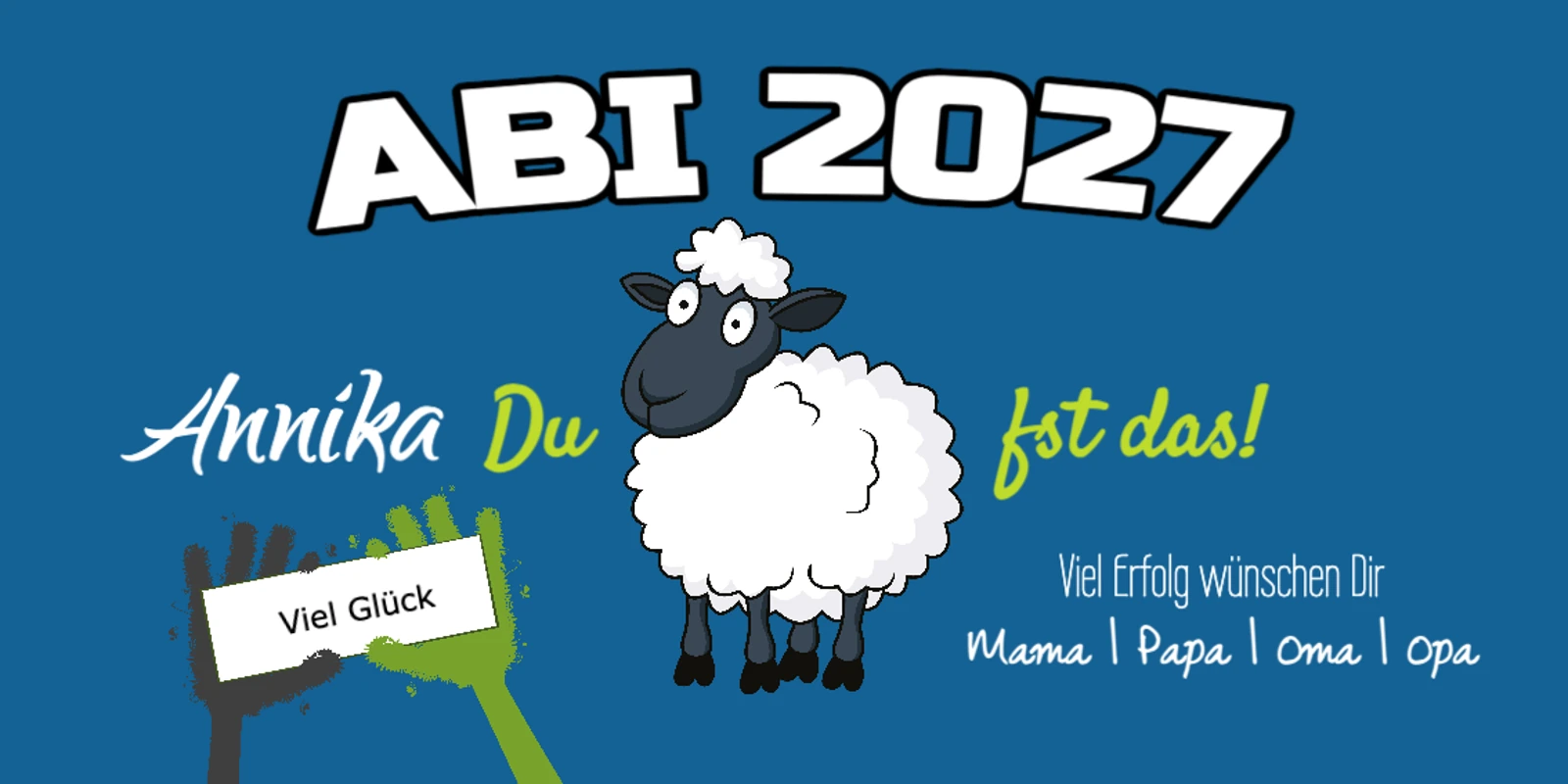 Abiposter mit Schaf Abimotiv mit einem Schaf vor blauem Hintergrund