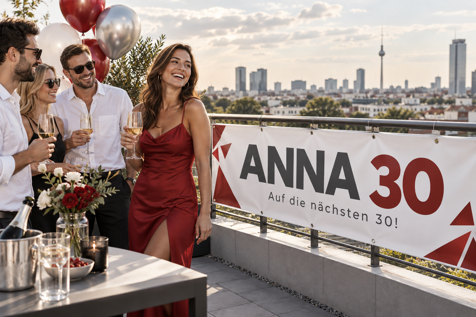 Illustrative Geburtstagsfeier mit Anna-30-Banner