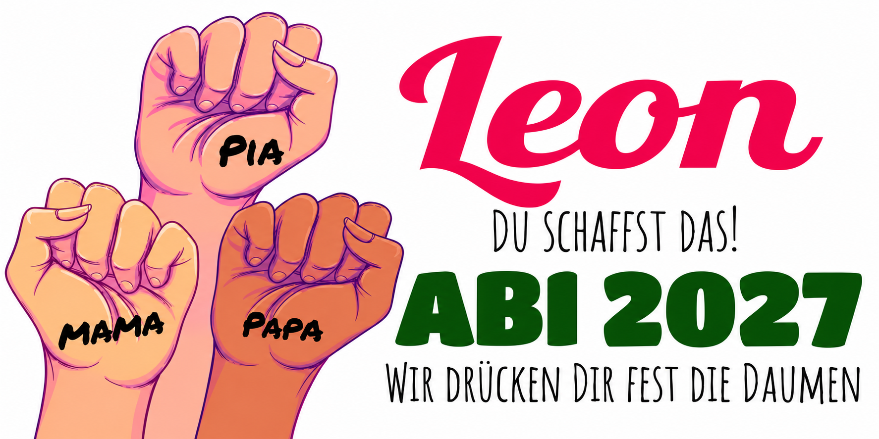 Abimotiv mit gezeichneten Fäusten mit Familiennamen