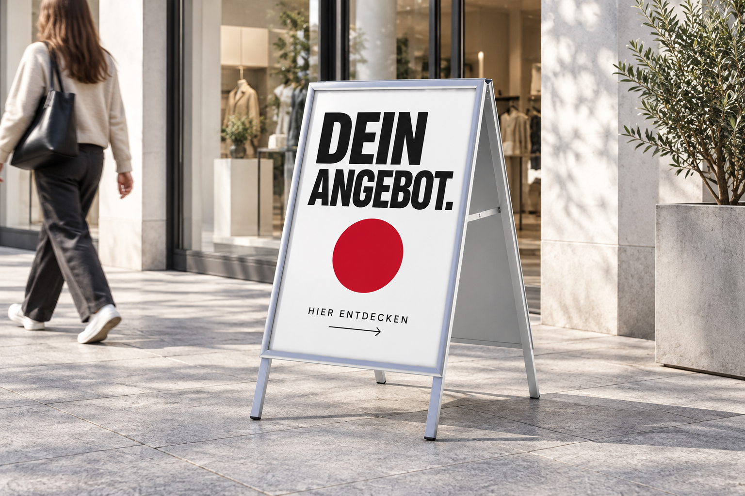 Illustrative Anwendung eines silbernen Kundenstoppers